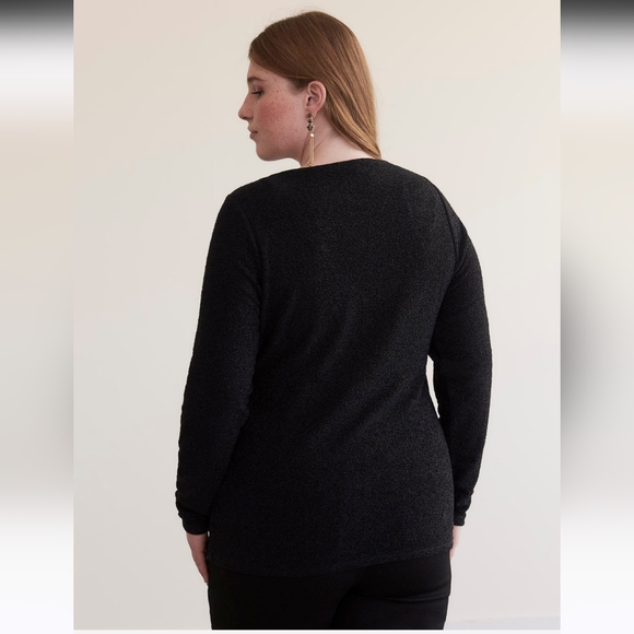 Penningtons BLACK Long-Sleeve Black V-Neck Knit Top Metallic Fibers Size 2X - Picture 11 of 11